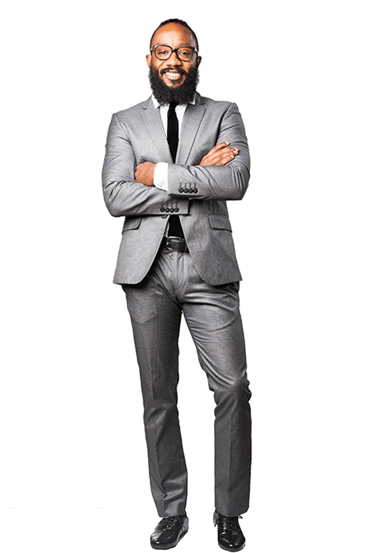 Agent standing with arms folded